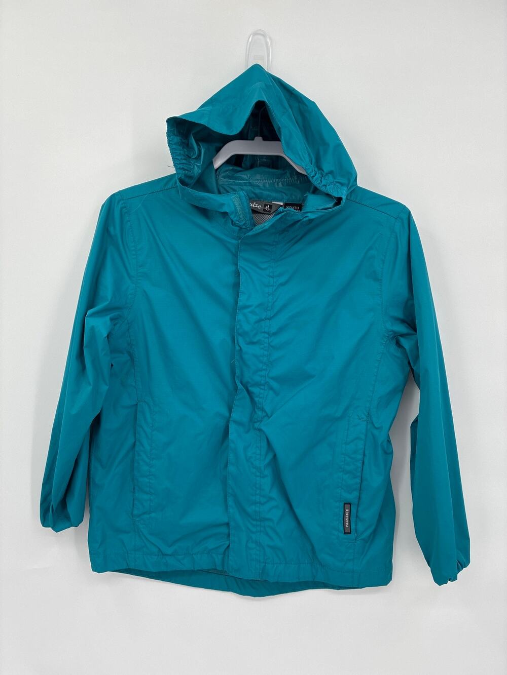 Pulse Teal Blue Girls Raincoat Windbreaker Jacket Hooded Vent Youth M 10/12